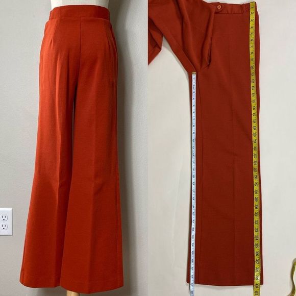 Vintage 70s high waisted orange flare wide leg pants - Picture 2 of 4
